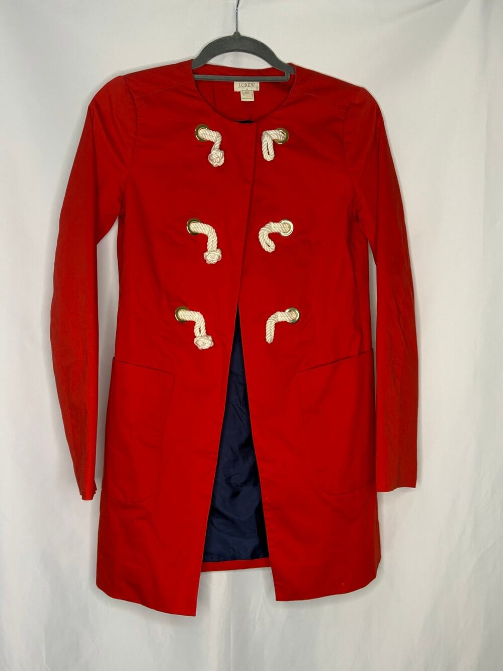 J.Crew Red Nautical Rope Toggle Coat Gold Grommet Jacket Size 00